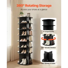 VEVOR 7 Tiers Rotating Shoe Rack Tower, 360° Spinning Shoe Rack, Revolving Storage Round Carousel Display, Freestanding Lazy Sus