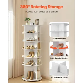 VEVOR 6 Tiers Rotating Shoe Rack Tower, 360° Spinning Shoe Rack, Revolving Storage Round Carousel Display, Freestanding Lazy Sus
