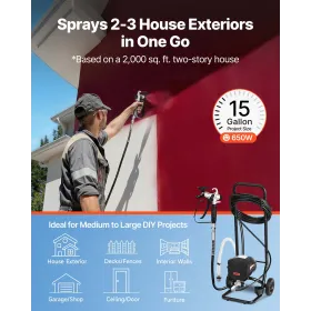 VEVOR Stand Airless Paint Sprayer, 650W, 3000PSI High Pressure Airless Sprayer with Cart, Cleaning Brush, Hose, Extension Rod, N