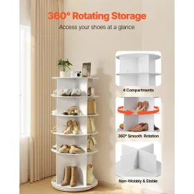 VEVOR 5 Tiers Rotating Shoe Rack Tower, 360° Spinning Shoe Rack, Revolving Storage Round Carousel Display, Freestanding Lazy Sus