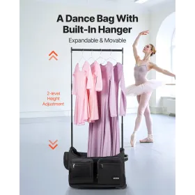 VEVOR Dance Bag with Garment Rack, 584.2 mm Rolling Dance Duffel, with Wheels, USB Port, Height Adjustable Clothes Rack, Privacy
