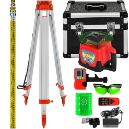 Green Rotary Laser Level Kit with Adjustable Tripod and 5M Staff, 500M Range, 360 Degree Rotary Scanning, Self-Leveling Laser