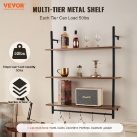 Industrial Pipe Shelf 3 Tier 32x9.84in Wall-Mount for Kitchen Bedroom