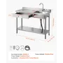 Stainless Steel Utility Sink, Rolling Single Bowl Commercial Kitchen Sink with Drawer, Faucet and Hot & Cold Water Pipe, Utility