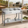 Stainless Steel Utility Sink, Rolling Single Bowl Commercial Kitchen Sink with Drawer, Faucet and Hot & Cold Water Pipe, Utility