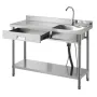 Stainless Steel Utility Sink, Rolling Single Bowl Commercial Kitchen Sink with Drawer, Faucet and Hot & Cold Water Pipe, Utility