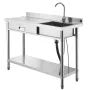 Stainless Steel Utility Sink, Rolling Single Bowl Commercial Kitchen Sink with Drawer, Faucet and Hot & Cold Water Pipe, Utility