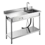 Stainless Steel Utility Sink, Rolling Single Bowl Commercial Kitchen Sink with Drawer, Faucet and Hot & Cold Water Pipe, Utility