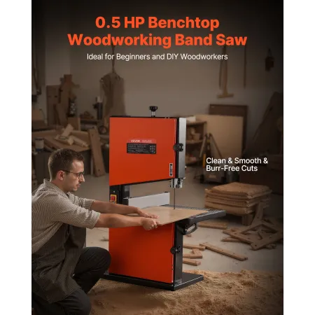 VEVOR Band Saw, 229 mm, Woodworking Benchtop Bandsaw with 373W 1/2 HP Motor, 90 mm Max Cutting Height, 300 x 300 mm Cast Aluminu