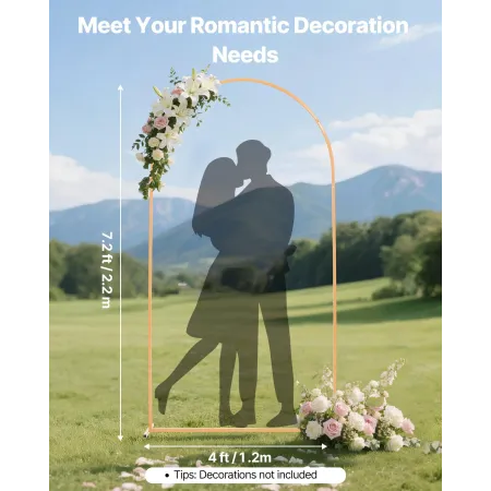Arch Backdrop Stand, 2.2 x 1.2 m, Stable Structure, Easy Assembly, 1 Piece Gold Metal Arch Backdrop Stand for Wedding, Birthday 