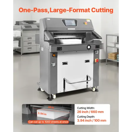 VEVOR Electric Paper Cutter, Metal Hydraulic Paper Cutter Machine, 660 mm Cutting Width, 100 mm Cutting Thickness, Large Size El