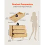 VEVOR 3 Drawer Rattan Dresser, Modern Closet Dresser for Bedroom, Natural Rattan Chest of Drawers with Metal Handles & Wooden Le