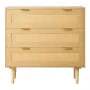 3 Drawer Rattan Dresser, Modern Closet Dresser for Bedroom, Natural Rattan Chest of Drawers with Metal Handles & Wooden Legs, Ch