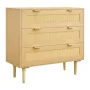 VEVOR 3 Drawer Rattan Dresser, Modern Closet Dresser for Bedroom, Natural Rattan Chest of Drawers with Metal Handles & Wooden Le