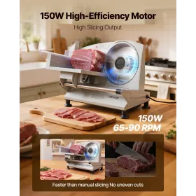 VEVOR Kødskærer, 150 W elektrisk Deli-skærermaskine med 170 mm skarpt blad, Hjemmekødskærer med 65-90 o/min skærehastighed, 0-1