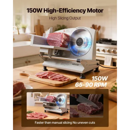 Meat Slicer, 150W Electric Deli Slicer Machine with 170 mm Sharp Blade, Home Meat-Slicer with 65-90 RPM Slicing Speed, 0-15 mm A