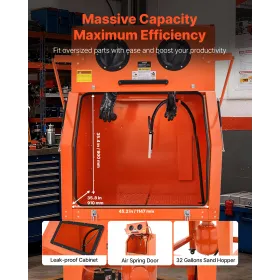 VEVOR 927L Sandblasting Cabinet with Pressurized Tank, Heavy Duty Steel Sand Blasting Cabinet on Wheels - with 121L Media Hopper