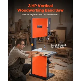VEVOR Woodworking Bandsaw, 457 mm, Band Saw with 2240W 3HP Motor, 406 mm Maximum Cutting Height, 690 x 510 mm Cast Iron Table, w