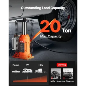 VEVOR Air Hydraulic Bottle Jack, 20 Ton (44092 lbs) Capacity, 260-495 mm Lifting Range, Pneumatic/Manual Heavy Duty Welded Bottl