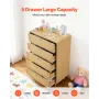 VEVOR 5 Drawer Rattan Dresser, Modern Closet Dresser for Bedroom, Natural Rattan Chest of Drawers with Metal Handles & Wooden Le