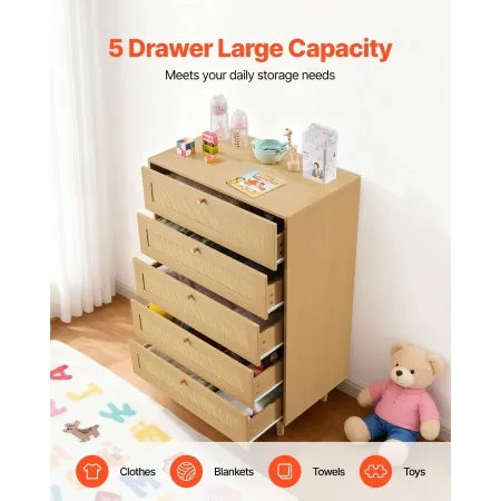 5 skuffer rattan kommode, moderne skabskommode til