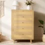 5 Drawer Rattan Dresser, Modern Closet Dresser for Bedroom, Natural Rattan Chest of Drawers with Metal Handles & Wooden Legs, Ch