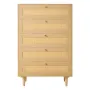 5 Drawer Rattan Dresser, Modern Closet Dresser for Bedroom, Natural Rattan Chest of Drawers with Metal Handles & Wooden Legs, Ch