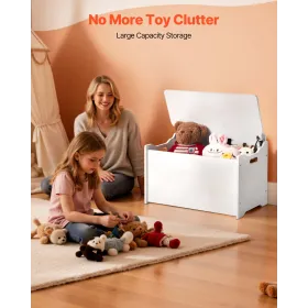 Kids Storage Bench, Wooden Toy Box Chest with Backrest, Large Storage Cabinet with Safety Hinge, Toddlers Storage Bench for Play