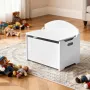 Kids Storage Bench, Wooden Toy Box Chest with Backrest, Large Storage Cabinet with Safety Hinge, Toddlers Storage Bench for Play