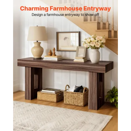VEVOR 160 cm Console Table, Farmhouse Desk Behind the Couch, Wooden Rectangle Entrance Desk, Narrow Long Sofa Table Accent Stand