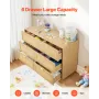 6 Drawer Rattan Dresser, Double Dresser for Bedroom, Natural Rattan Chest of Drawers with Metal Handles & Legs, Modern Wood Ches