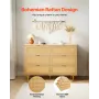 VEVOR 6 skuffer rattan kommode, dobbelt kommode til soveværelset, naturlig rattan kommode med metalhåndtag og ben, Modern Woo