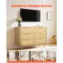 6 Drawer Rattan Dresser, Double Dresser for Bedroom, Natural Rattan Chest of Drawers with Metal Handles & Legs, Modern Wood Ches