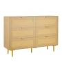 6 Drawer Rattan Dresser, Double Dresser for Bedroom, Natural Rattan Chest of Drawers with Metal Handles & Legs, Modern Wood Ches