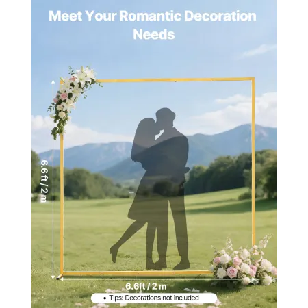 VEVOR Arch Backdrop Stand, 2 x 2 m, Stable Structure, Easy Assembly, Square Gold Metal Arch Backdrop Stand for Wedding, Birthday