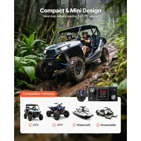 VEVOR Dual Battery Isolator Kit, 12V 80 Amp 13.3 mm² (6 AWG), Manual and Automatic VSR Voltage Sensitive Relay with Voltmeter, L