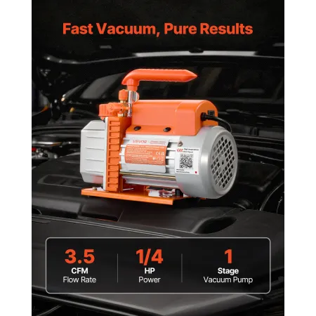 Vacuum Pump, 3.5 CFM 99 L/min, HVAC Single Stage Rotary Vane AC Vacuum Pump, for R134a R22 R410a Systems, 4 Pole Motor, for Auto