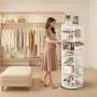 7 Tier Rotating Shoe Rack Tower with Adjustable Shelves, Movable 360° Spinning Carousel Display with Wheels, Lazy Susan Organize