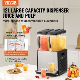 Commercial Beverage Dispenser 12L x 2 Tanks Cold Juice Ice Drink Dispenser