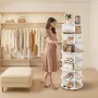 7 Tiers Rotating Shoe Rack Tower with Wheels, Movable 360° Spinning Carousel Display, Lazy Susan Organizer Closet Shelf for Livi