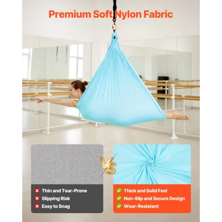 VEVOR Aerial Yoga Hammock, Maximum 136.07 kg Load Aerial Silk, Yoga Swing with Nylon Fabric, Daisy Rope, PE Zipper Bag, Gymnasti