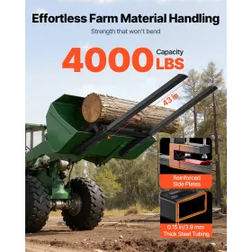 VEVOR Pallet Forks, 1814 kg Clamp on Pallet Forks, 149 cm Total Length Heavy-Duty Tractor Fork with Adjustable Stabilizer Bar fo