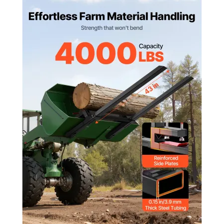 Pallet Forks, 1814 kg Clamp on Pallet Forks, 149 cm Total Length Heavy-Duty Tractor Fork with Adjustable Stabilizer Bar for Trac