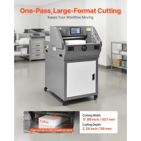 VEVOR elektrisk papirskærer, metalprogrammerbar papirskærermaskine, 457 mm skærebredde, 58 mm skæretykkelse, elektrisk hy.