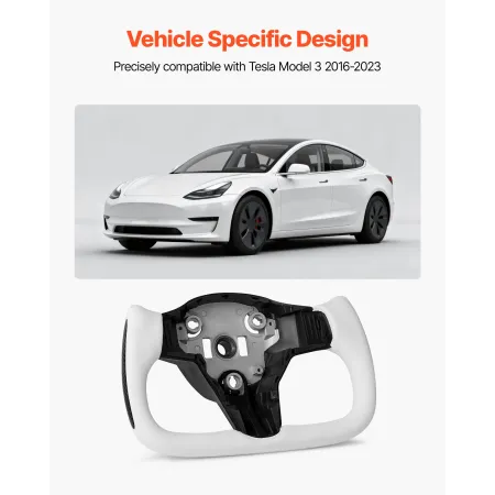 Steering Wheel for 2016-2023 Tesla Model 3, Carbon Fiber Steering Wheel D-Shaped Flat-Bottom with Heating Function, Leather Grip