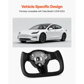 Steering Wheel for 2016-2023 Tesla Model 3, Carbon Fiber Steering Wheel D-Shaped Flat-Bottom with Heating Function, Leather Grip