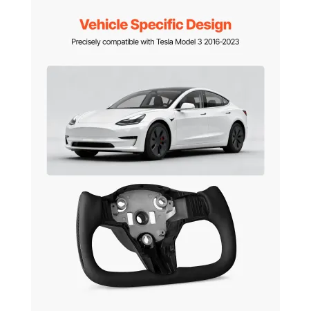 Steering Wheel for 2016-2023 Tesla Model 3, Carbon Fiber Steering Wheel D-Shaped Flat-Bottom with Heating Function, Leather Grip