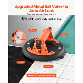 VEVOR Vacuum Suction Cup, 203 mm Vacuum Glass Lifter with Metal Handle, 195 kg Max Lifting Capacity Tile Suction Cup Tool with C