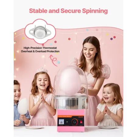 Electric Cotton Candy Machine, 1000W Commercial Floss Maker With Cover, Commercial Cotton Candy Machine w/Stainless Steel Bowl &