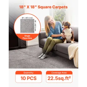 VEVOR Carpet Tiles 457x457 mm, 10 Pack Carpet Square Rug Detachable & Damage-free, Self Adhesive Home Floor Soft Plush Padded fo
